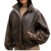 Laverapelle Women's Genuine Cow Ruboff Bomber Leather Jacket (Black, Bomber Jacket) - 2621006