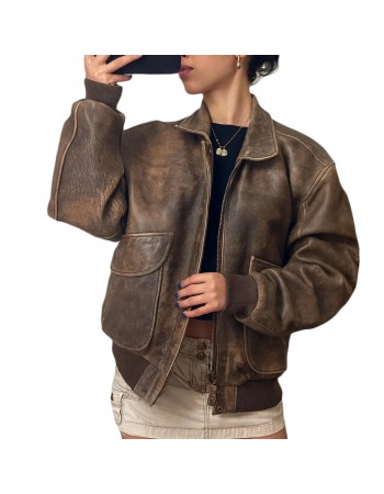 Laverapelle Women's Genuine Lambskin Oversized Bomber Leather Jacket (Black, Bomber Jacket) - 2621007