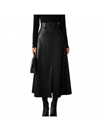Laverapelle Women's Lambskin Leather High Waisted  A-Line Maxi Skirts (Black, Maxi  Skirt) - 2625002