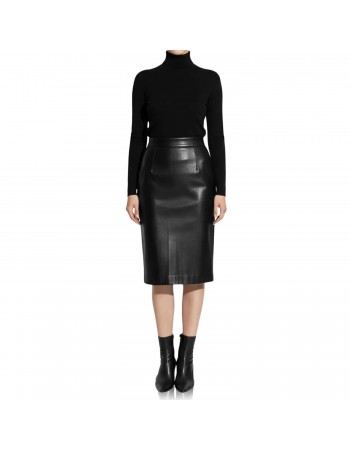 Laverapelle Women's Lambskin Leather High Waisted  Bodycon Midi Skirts (Black, Midi Skirt) - 2625003
