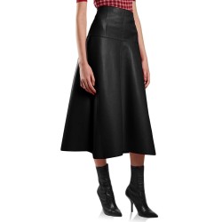 Laverapelle Women's Lambskin Leather High Waisted  A-Line Midi Skirts (Black, Midi Skirt) - 2625004