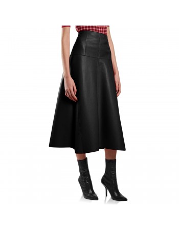 Laverapelle Women's Lambskin Leather High Waisted  A-Line Midi Skirts (Black, Midi Skirt) - 2625004