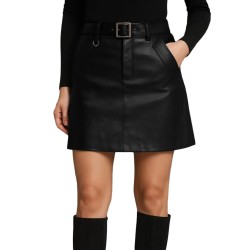 Laverapelle Women's Lambskin Leather High Waisted  Straight Mini Skirts (Black, Mini Skirt) - 2625005