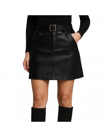 Laverapelle Women's Lambskin Leather High Waisted  Straight Mini Skirts (Black, Mini Skirt) - 2625005