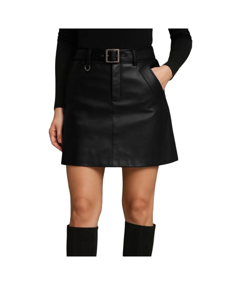 Laverapelle Women's Lambskin Leather High Waisted  Straight Mini Skirts (Black, Mini Skirt) - 2625005