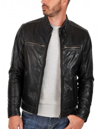 Laverapelle Men's Genuine Lambskin Leather Jacket (Racer Jacket) - 1501254
