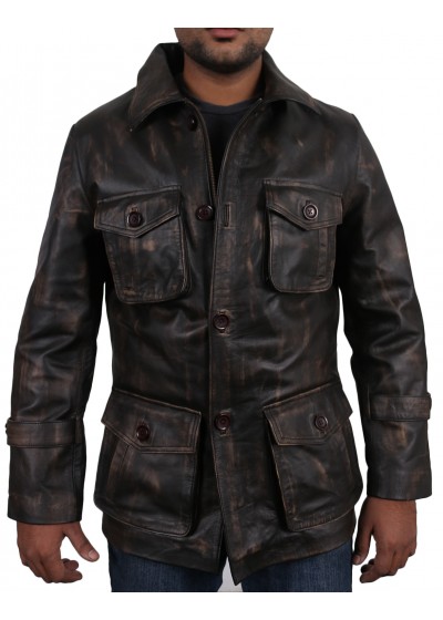 Laverapelle Men's Genuine Cow Ruboff Leather Coat (Officer Coat) - 1702045