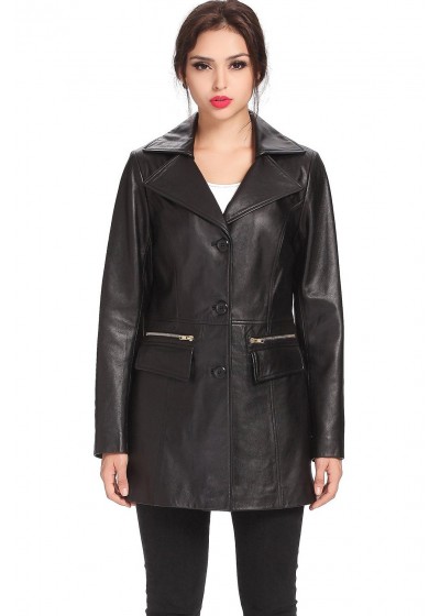 Laverapelle Women's Genuine Lambskin Leather Coat (Officer Coat) - 1522703