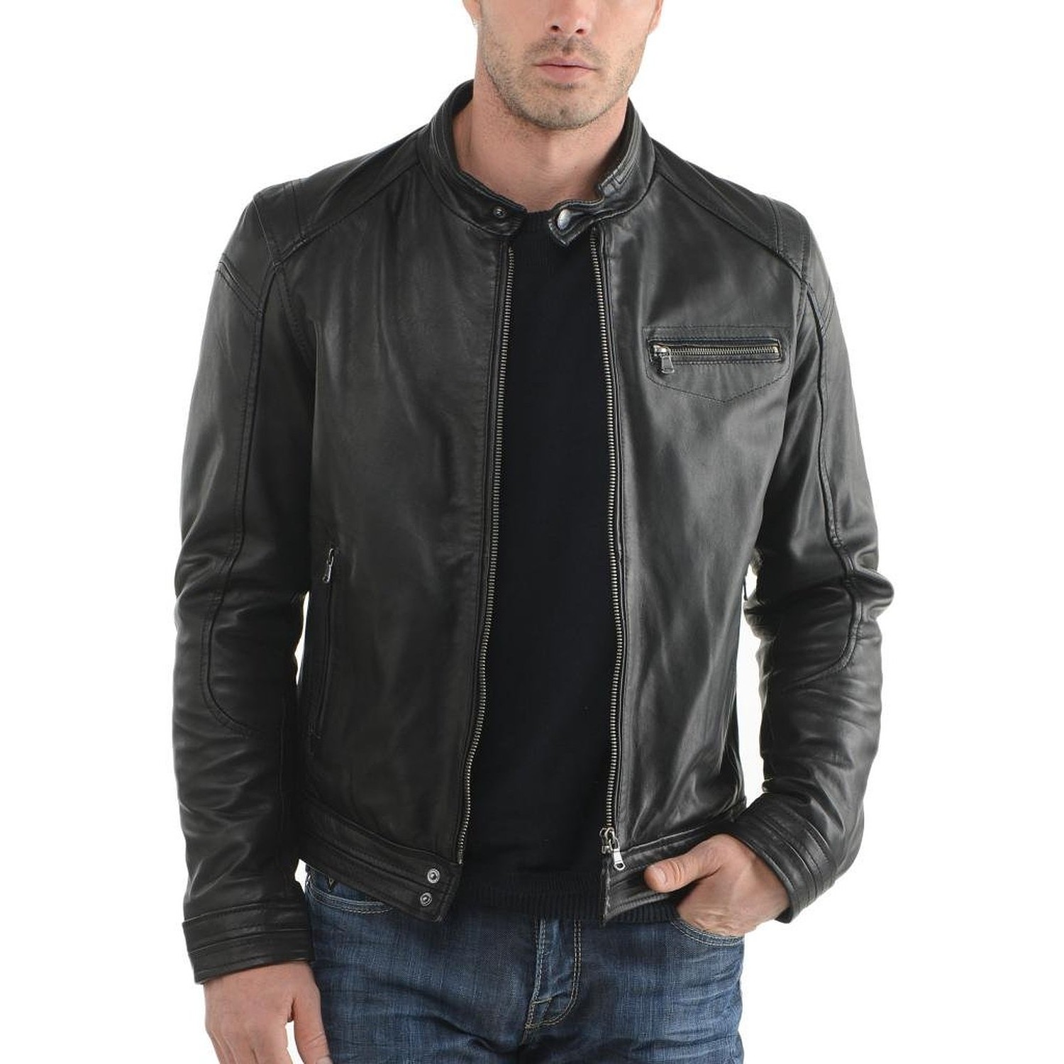 Laverapelle Mens Black Genuine Cowhide Leather Jacket 1510283