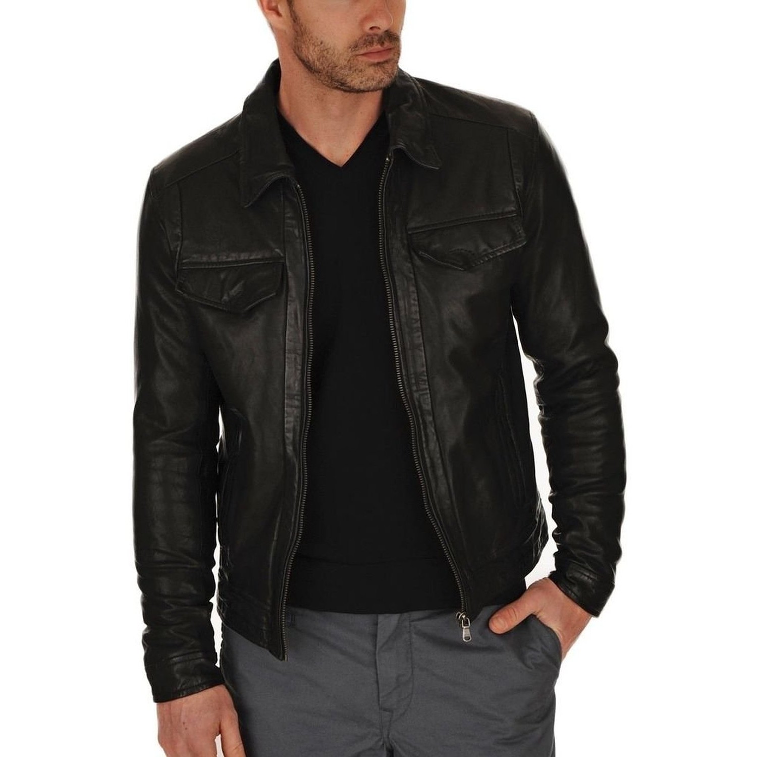 Black, Officer Jacket Laverapelle Mens Genuine Lambskin Leather Jacket 1501024