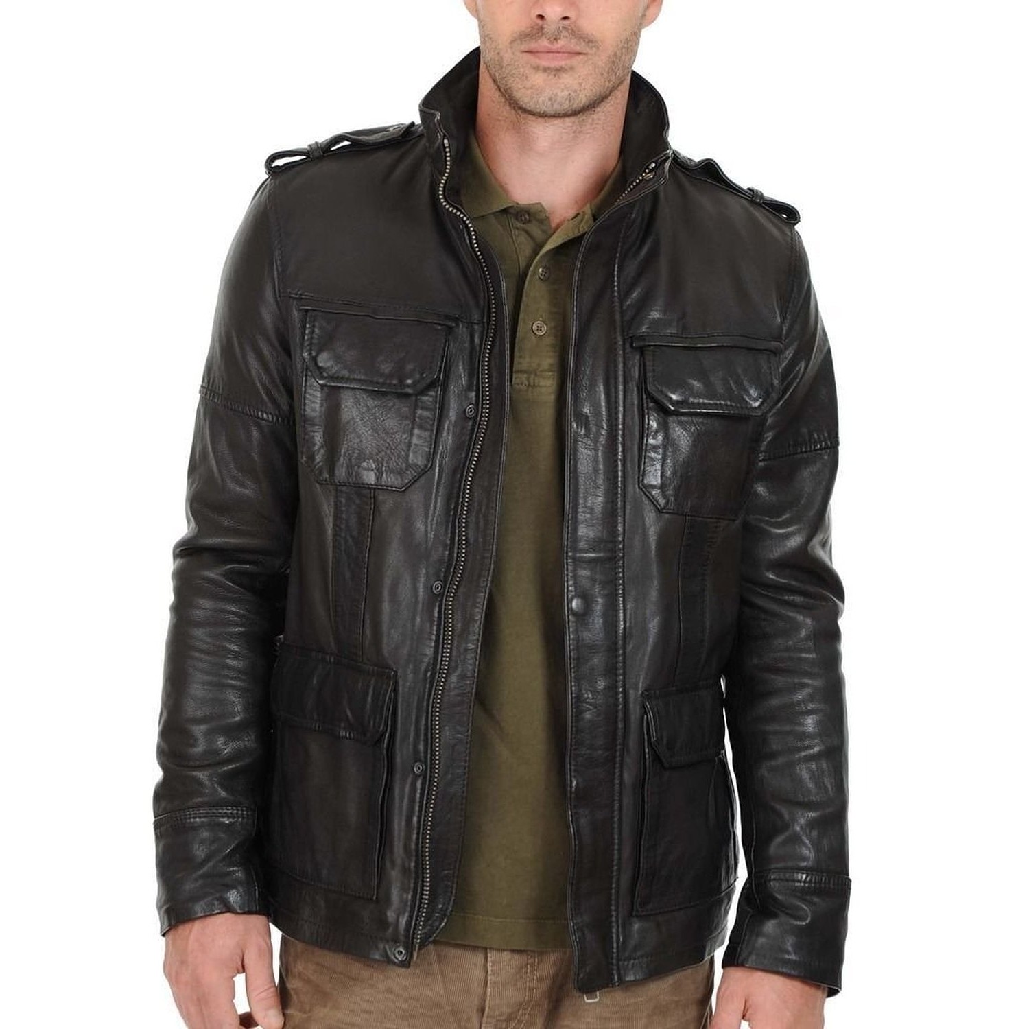 Black, Officer Jacket Laverapelle Mens Genuine Lambskin Leather Jacket 1501024