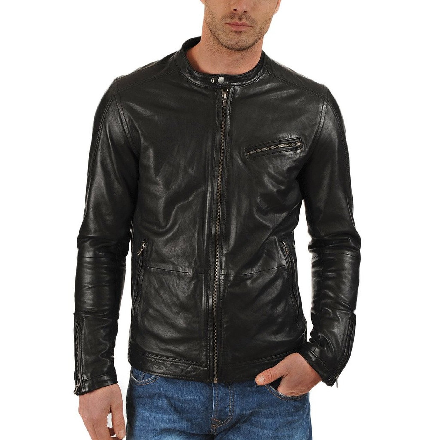 Laverapelle Mens Genuine Lambskin Leather Jacket 1701007 Black, Racer Jacket 