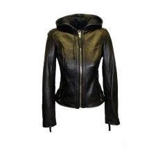 Laverapelle Women's Genuine Lambskin Leather Jacket (Hooded) - 1521750